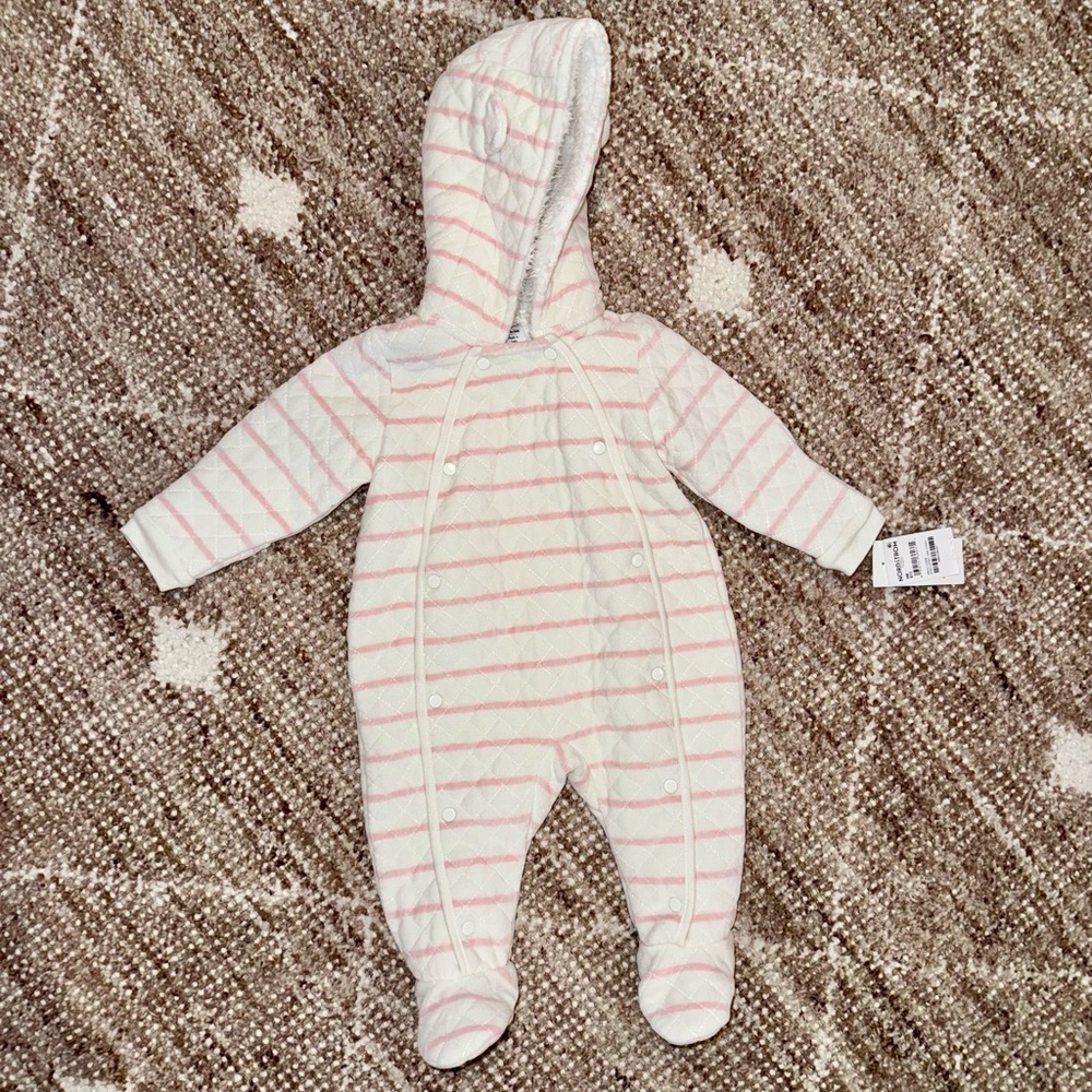 Nordstrom Quilted Bunting (6M) - Ivory & Pink Stripe NWT